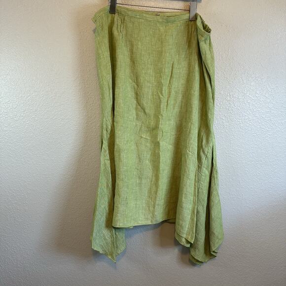 NWT J. Jill 100% Linen Green 24w Maxi Sharkbite Hem Skirt Zip Up Lagenlook Flowy - Picture 2 of 8
